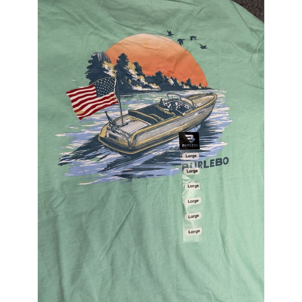 Men's Burlebo Teal Boat Lake Summer Pocket T-Shirt Size Large New With Tags